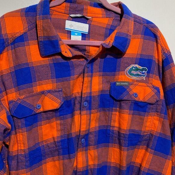 Columbia Men's Orange Blue Plaid CLG Flare Gun Flannel Button-Up Shirt Size 2XL - Picture 4 of 11